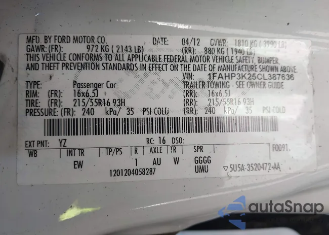 1FAHP3K25CL387636: 44494822