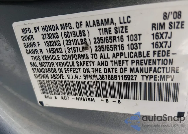 5FNRL38768B115927: 44494918