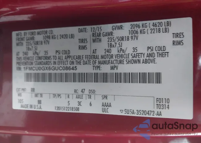 1FMCU0GX6GUC08645: 44495886