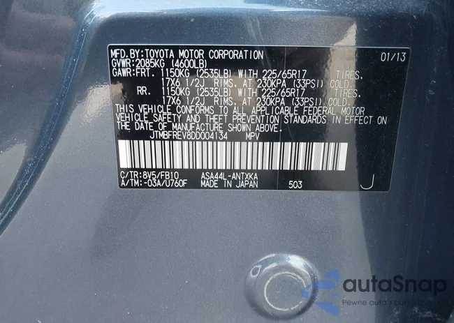 JTMBFREV8DD004134: 44495945