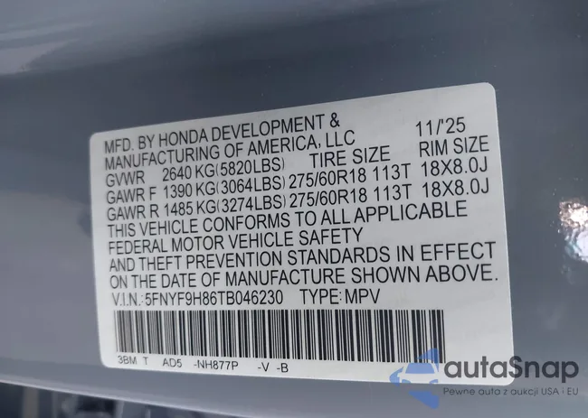 5FNYF9H86TB046230: 44495995