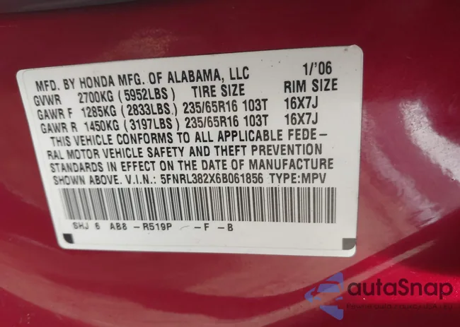 5FNRL382X6B061856: 44496220