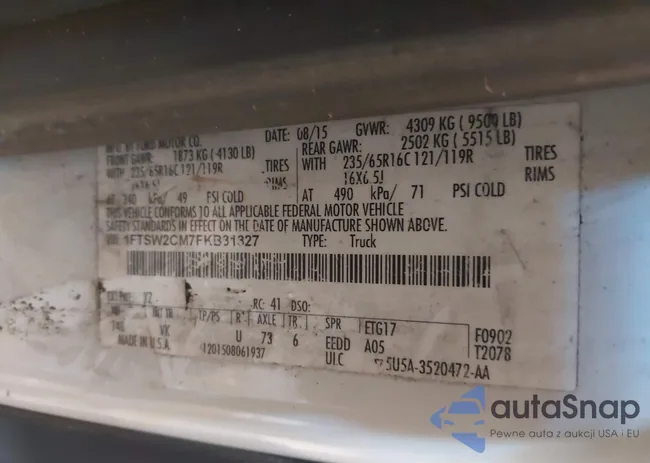 1FTSW2CM7FKB31327: 44495399