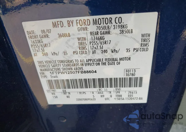 1FTPW12507FB88604: 44495486