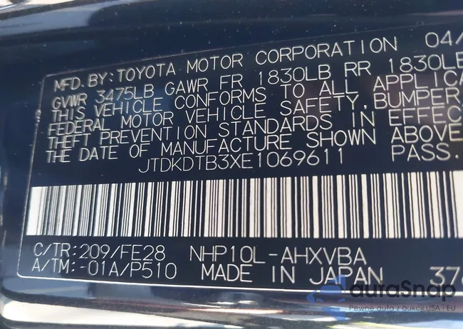 JTDKDTB3XE1069611: 44495531