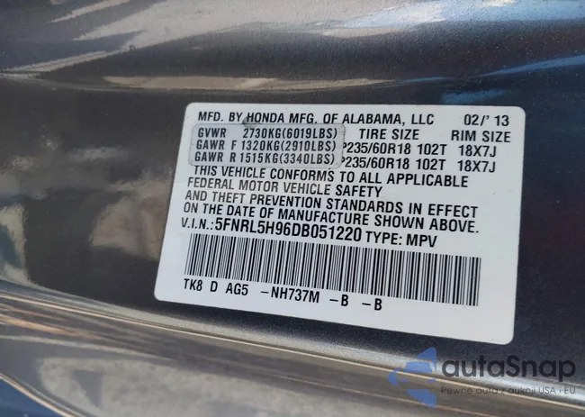 5FNRL5H96DB051220: 44496965