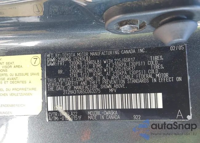 2T2HA31U65C063275: 44497003