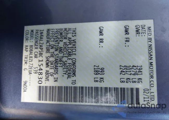 1N4AL2AP5BC154830: 44497742