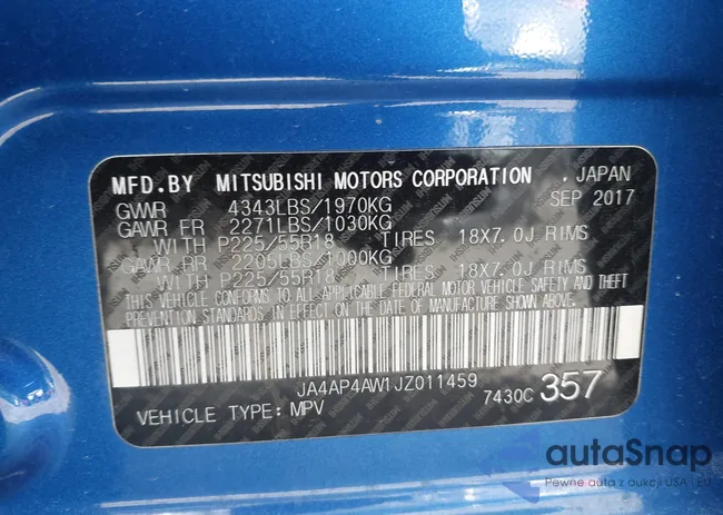 JA4AP4AW1JZ011459: 44497429