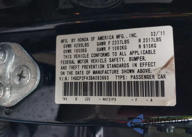 1HGCP2F43BA093660: 44498978