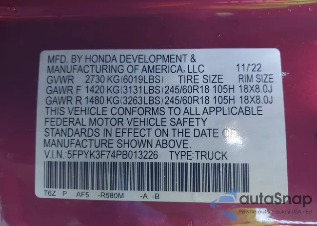 5FPYK3F74PB013226: 44498663