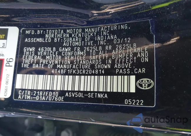 4T4BF1FK3CR204814: 44499691