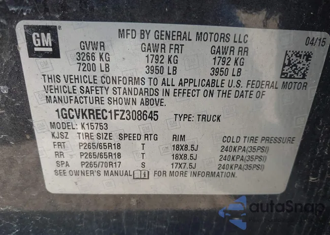 1GCVKREC1FZ308645: 44500018