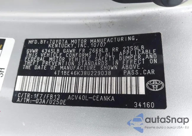 4T1BE46K38U229038: 44499426