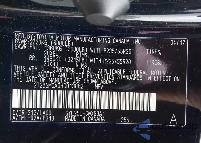 2T2BGMCA0HC013862: 44499613