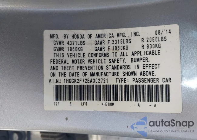 1HGCR2F72EA302721: 44500719