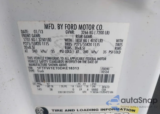 1FTFW1ET0DKE18313: 44500786