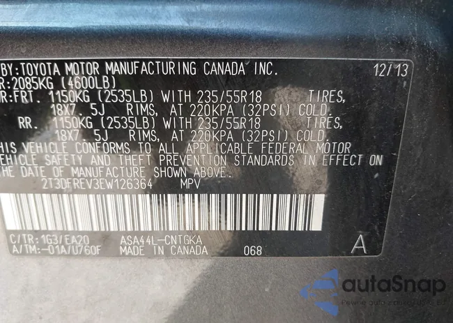 2T3DFREV3EW126364: 44500980