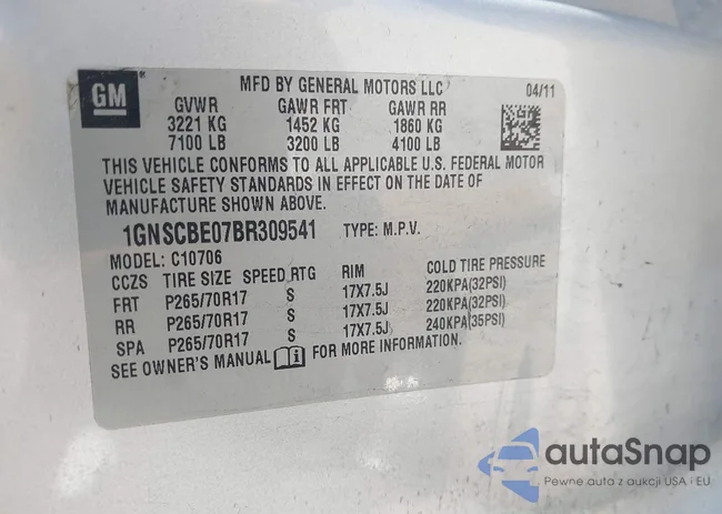 1GNSCBE07BR309541: 44501021