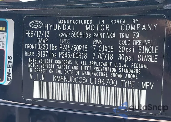 KM8NUDCC8CU194700: 44501098