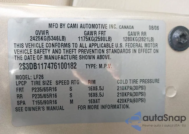 2S3DB117476100182: 44501121