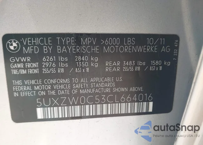 5UXZW0C53CL664016: 44500308