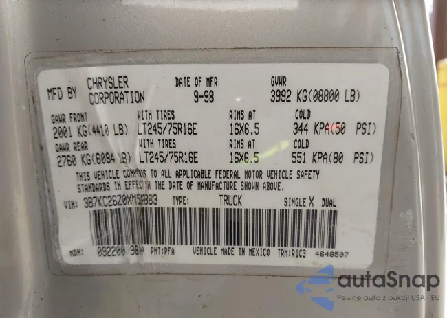 3B7KC26Z0XM512883: 44500427