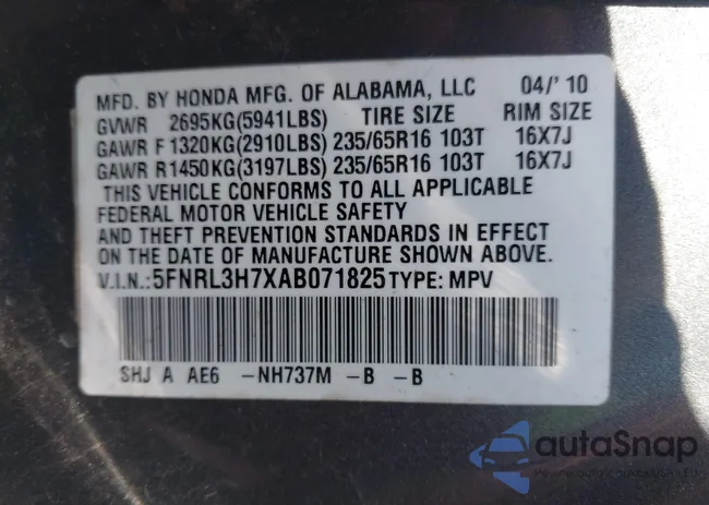 5FNRL3H7XAB071825: 44502381