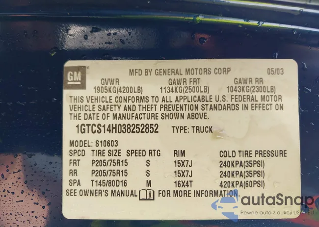 1GTCS14H038252852: 44502504