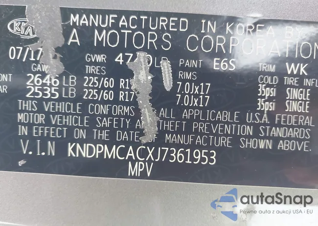 KNDPMCACXJ7361953: 43505500