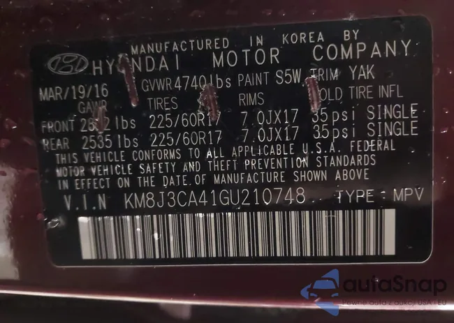 KM8J3CA41GU210748: 43505572