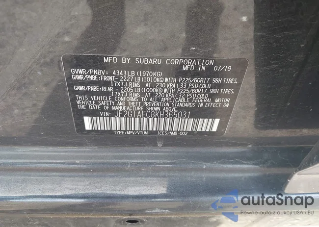 JF2GTAEC8KH365031: 43505650