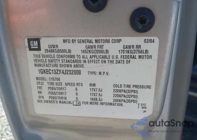 1GKEC13ZX4J232008: 43505721