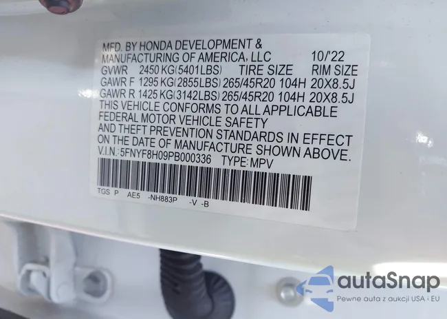 5FNYF8H09PB000336: 43505811