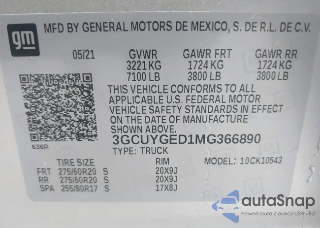 3GCUYGED1MG366890: 43505855