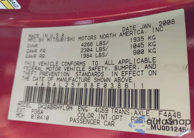 4A3AL25F88E038611: 43505997