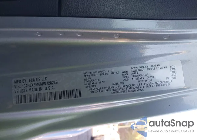 1C4HJXEM6MW728249: 43506010