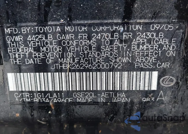 JTHBK262962000792: 43506031