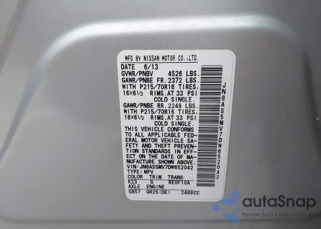 JN8AS5MV7DW652042: 43505062