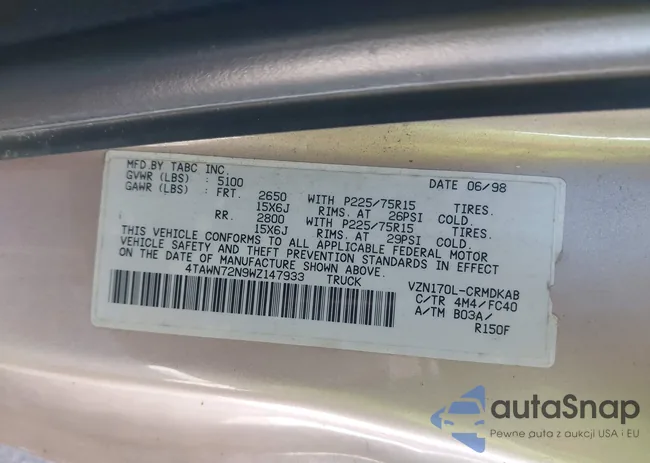 4TAWN72N9WZ147933: 43505076