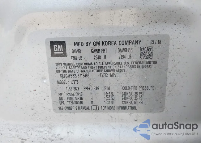 KL7CJPSB2JB713499: 43505295