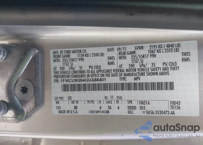 1FMCU9G94GUA88401: 43505343