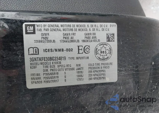 3GNTKFE30BG234819: 43505383