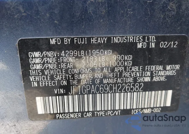 JF1GPAC69CH226582: 43506487