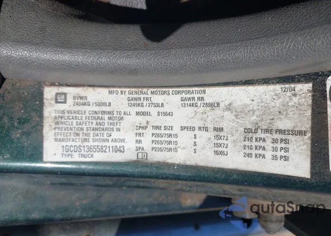 1GCDS136558211043: 43506412