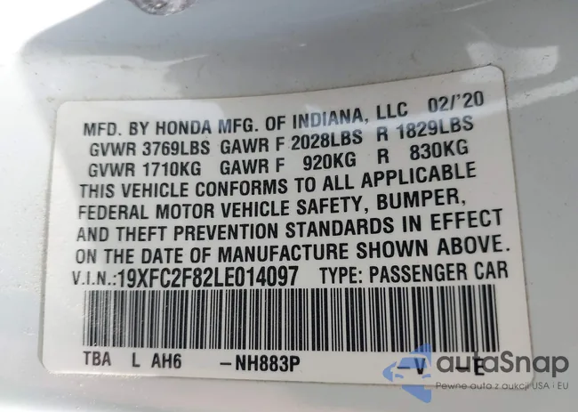 19XFC2F82LE014097: 43507497