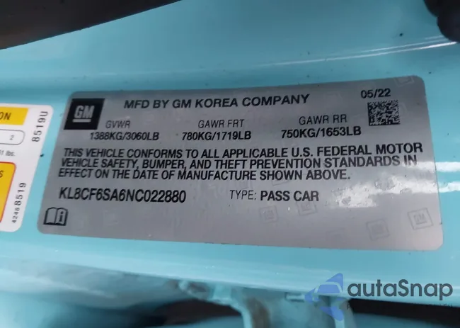 KL8CF6SA6NC022880: 43507703