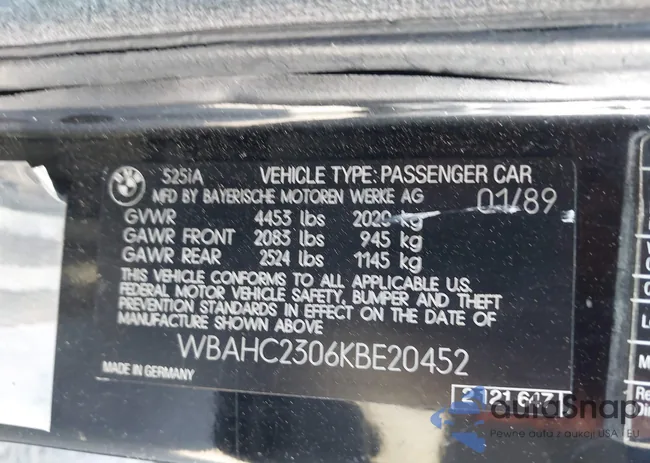 WBAHC2306KBE20452: 43507969