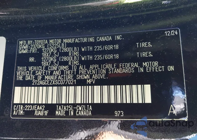 2T2AGCEZXSC077021: 43507055