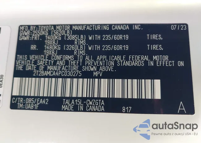 2T2BAMCA4PC030275: 43507186